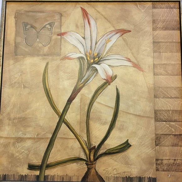 Gold Foil Wood Framed Floral Still Life Print 12" x 12" Lily Tulip Set of 2 - Picture 3 of 12